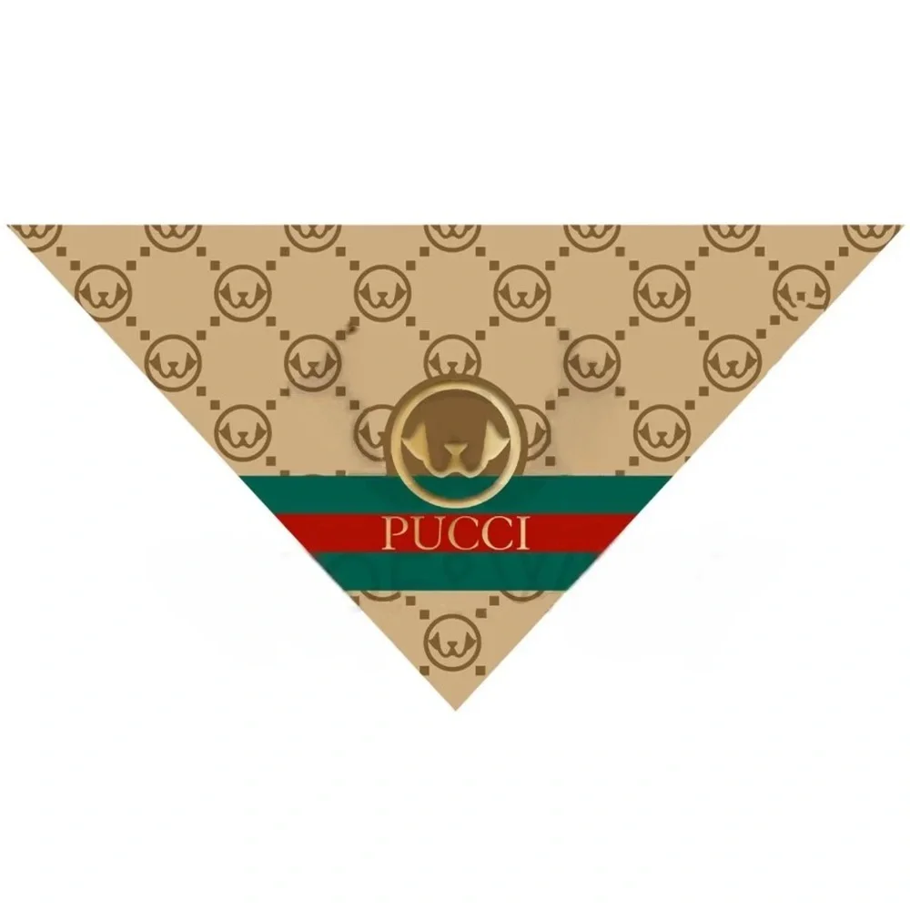 Pucci Designer Luxury Dog Bandana Size Large New with Tags Tan Red Green